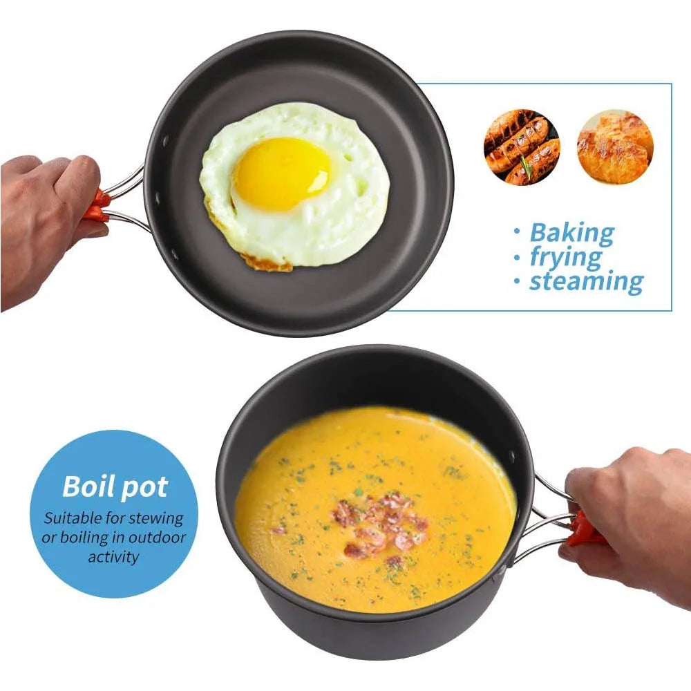 Camping Cooking Set – Non-Stick Pots & Teapot for 2-3 People – Travel Tableware & Outdoor Picnic Cookware Set