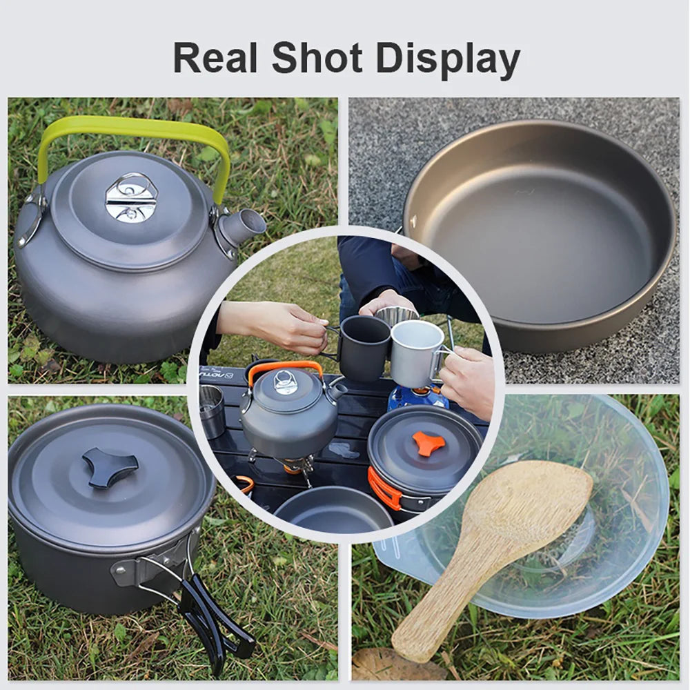 Camping Cooking Set – Non-Stick Pots & Teapot for 2-3 People – Travel Tableware & Outdoor Picnic Cookware Set