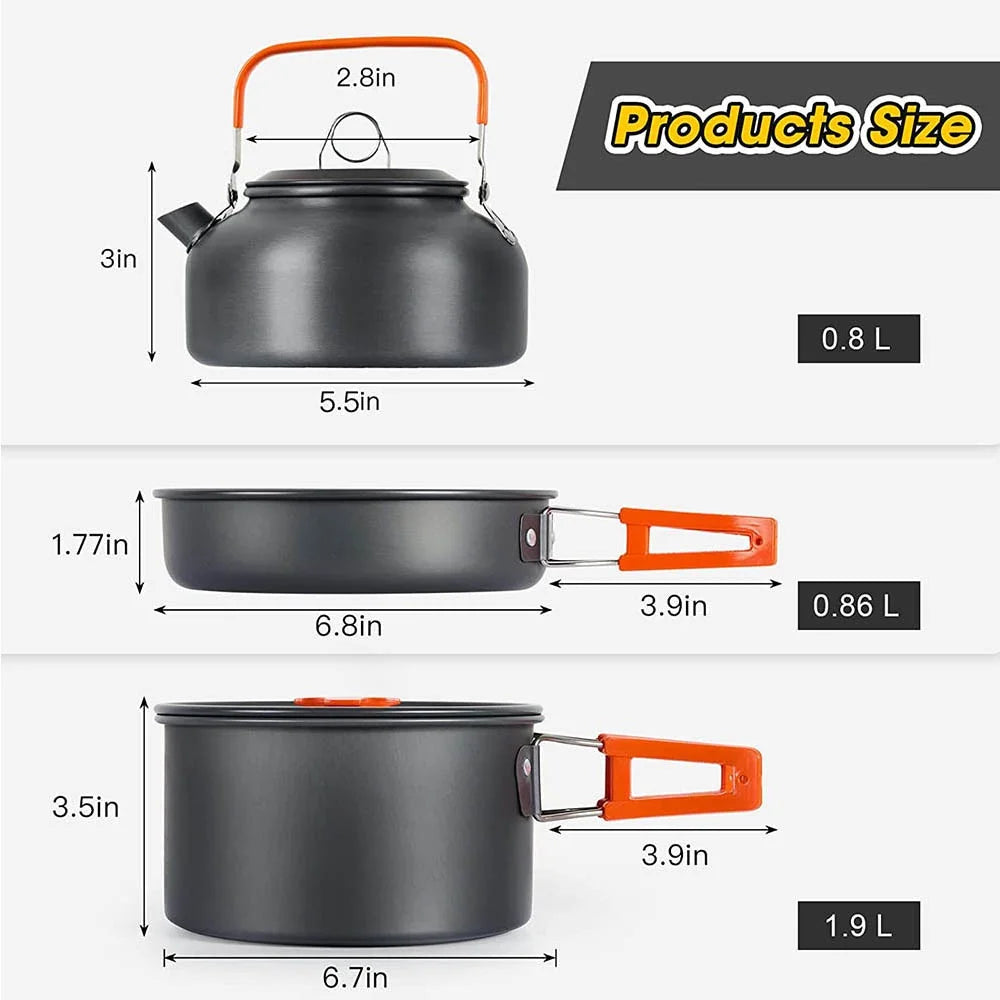 Camping Cooking Set – Non-Stick Pots & Teapot for 2-3 People – Travel Tableware & Outdoor Picnic Cookware Set