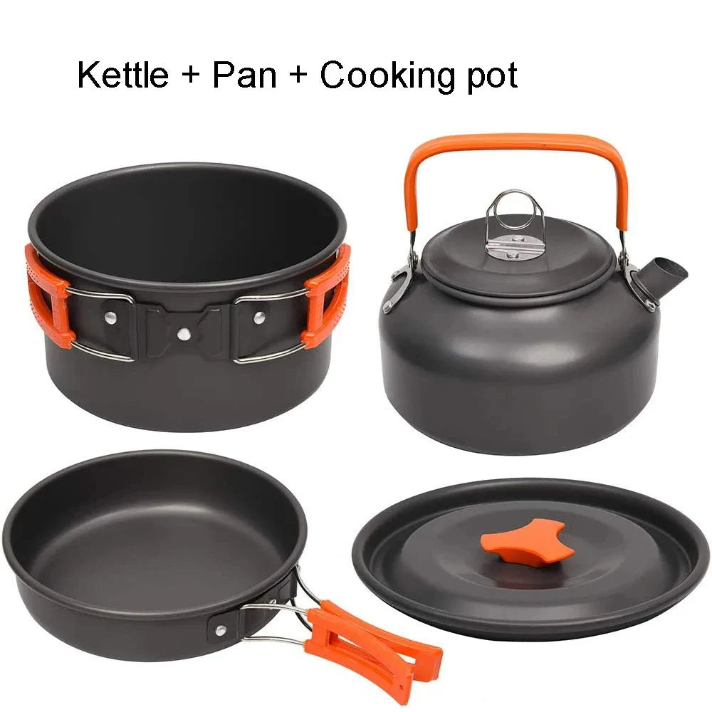 Camping Cooking Set – Non-Stick Pots & Teapot for 2-3 People – Travel Tableware & Outdoor Picnic Cookware Set