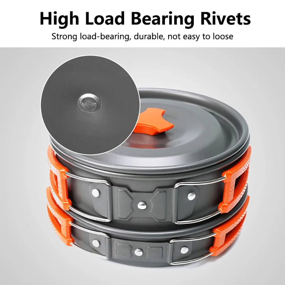 Camping Cooking Set – Non-Stick Pots & Teapot for 2-3 People – Travel Tableware & Outdoor Picnic Cookware Set