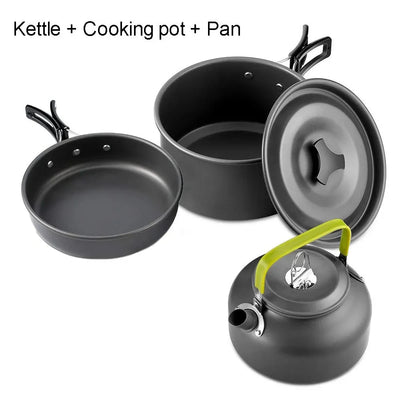 Camping Cooking Set – Non-Stick Pots & Teapot for 2-3 People – Travel Tableware & Outdoor Picnic Cookware Set
