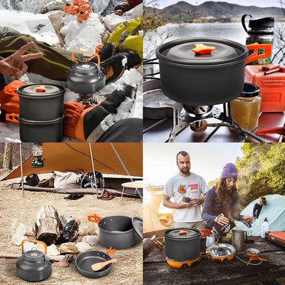 Camping Cooking Set – Non-Stick Pots & Teapot for 2-3 People – Travel Tableware & Outdoor Picnic Cookware Set