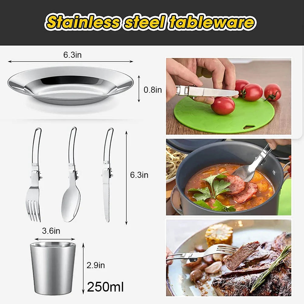 Camping Cooking Set – Non-Stick Pots & Teapot for 2-3 People – Travel Tableware & Outdoor Picnic Cookware Set