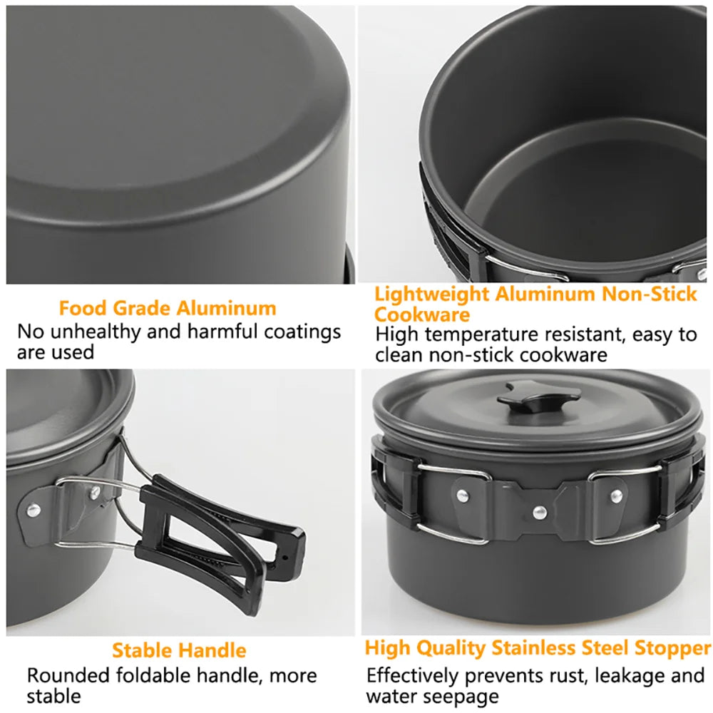 Camping Cooking Set – Non-Stick Pots & Teapot for 2-3 People – Travel Tableware & Outdoor Picnic Cookware Set
