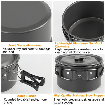 Camping Cooking Set – Non-Stick Pots & Teapot for 2-3 People – Travel Tableware & Outdoor Picnic Cookware Set