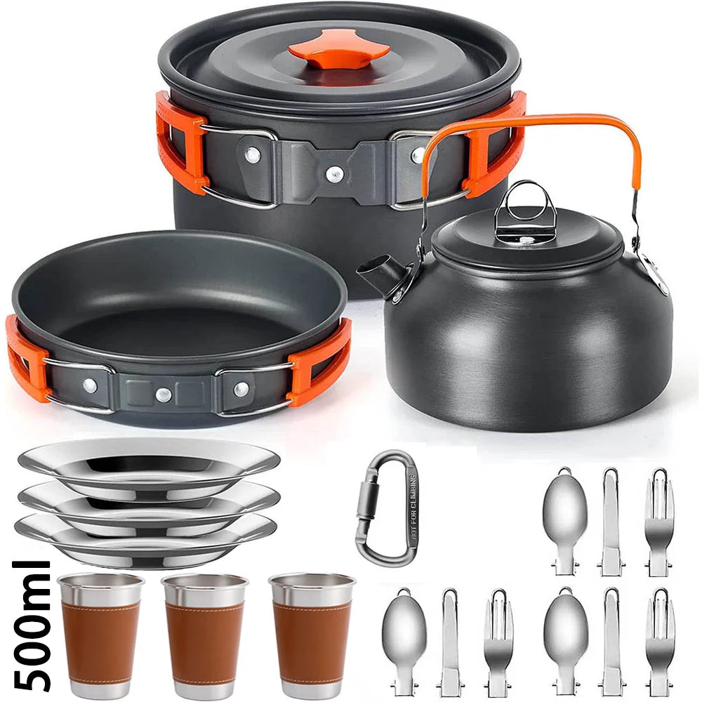 Camping Cooking Set – Non-Stick Pots & Teapot for 2-3 People – Travel Tableware & Outdoor Picnic Cookware Set