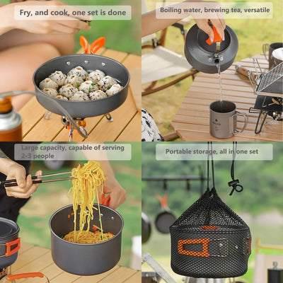 Camping Cooking Set – Non-Stick Pots & Teapot for 2-3 People – Travel Tableware & Outdoor Picnic Cookware Set